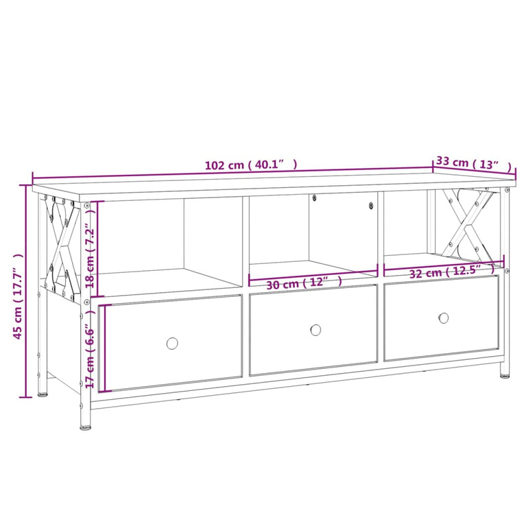 Tv-meubel 102x33x45 cm bewerkt hout en ijzer bruin eikenkleur MeubelReus