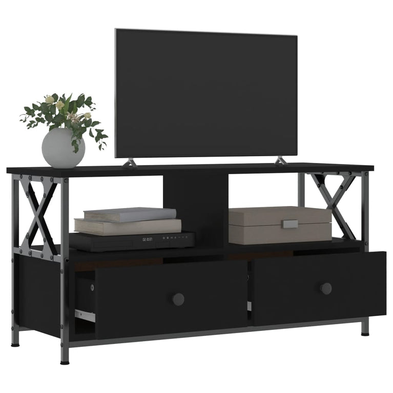 Tv-meubel 90x33x45 cm bewerkt hout en ijzer zwart MeubelReus