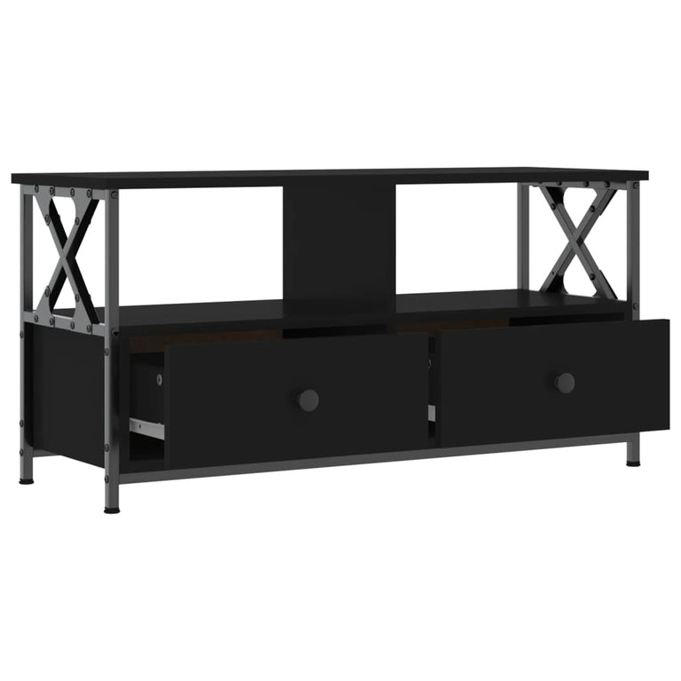 Tv-meubel 90x33x45 cm bewerkt hout en ijzer zwart MeubelReus