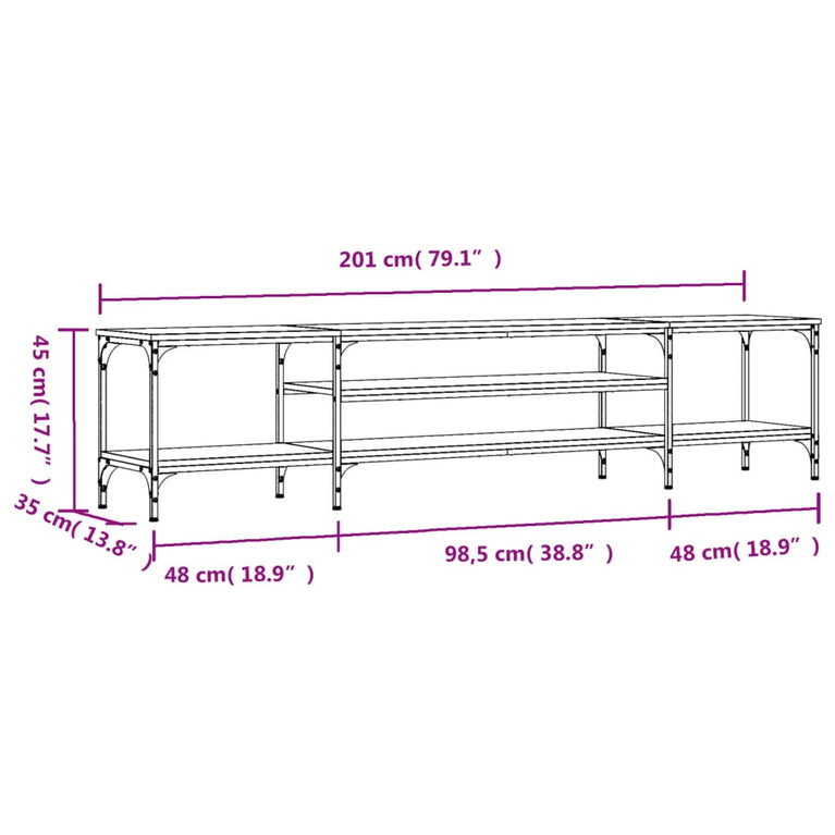 Tv-meubel 201x35x45 cm bewerkt hout en ijzer gerookt eikenkleur MeubelReus