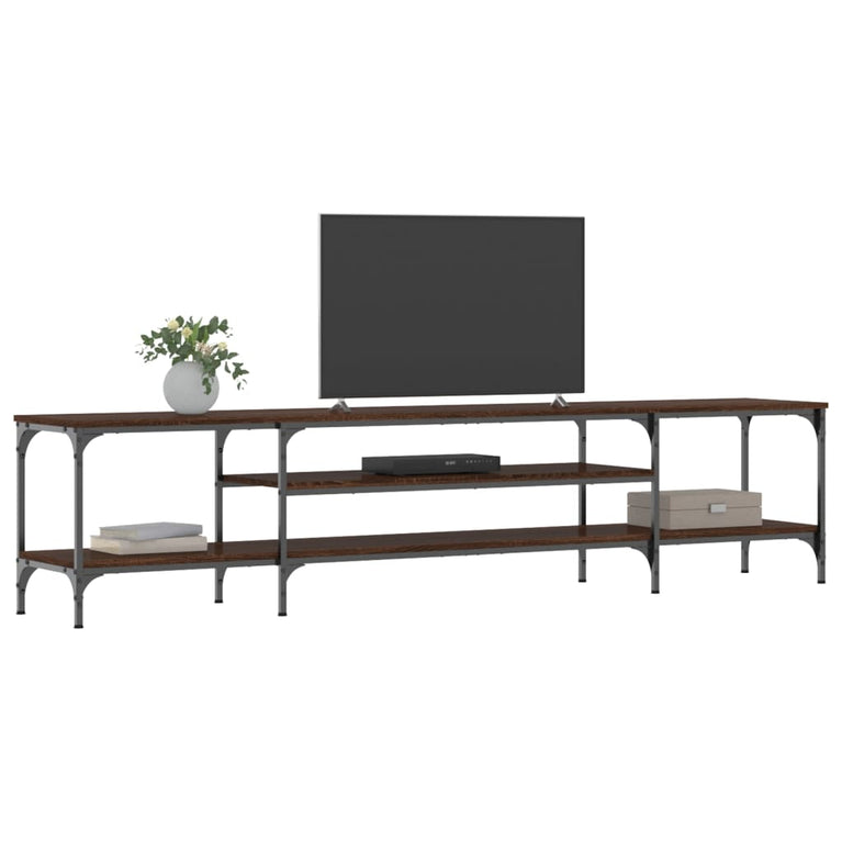 Tv-meubel 201x35x45 cm bewerkt hout en ijzer bruin eikenkleur MeubelReus