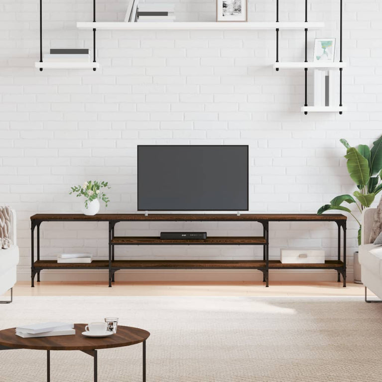Tv-meubel 201x35x45 cm bewerkt hout en ijzer bruin eikenkleur MeubelReus