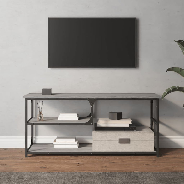 Tv-meubel 103x38x46,5 cm en bewerkt hout staal grijs sonoma MeubelReus