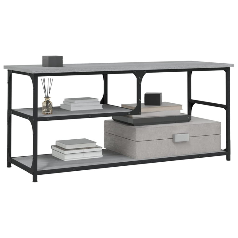 Tv-meubel 103x38x46,5 cm en bewerkt hout staal grijs sonoma MeubelReus
