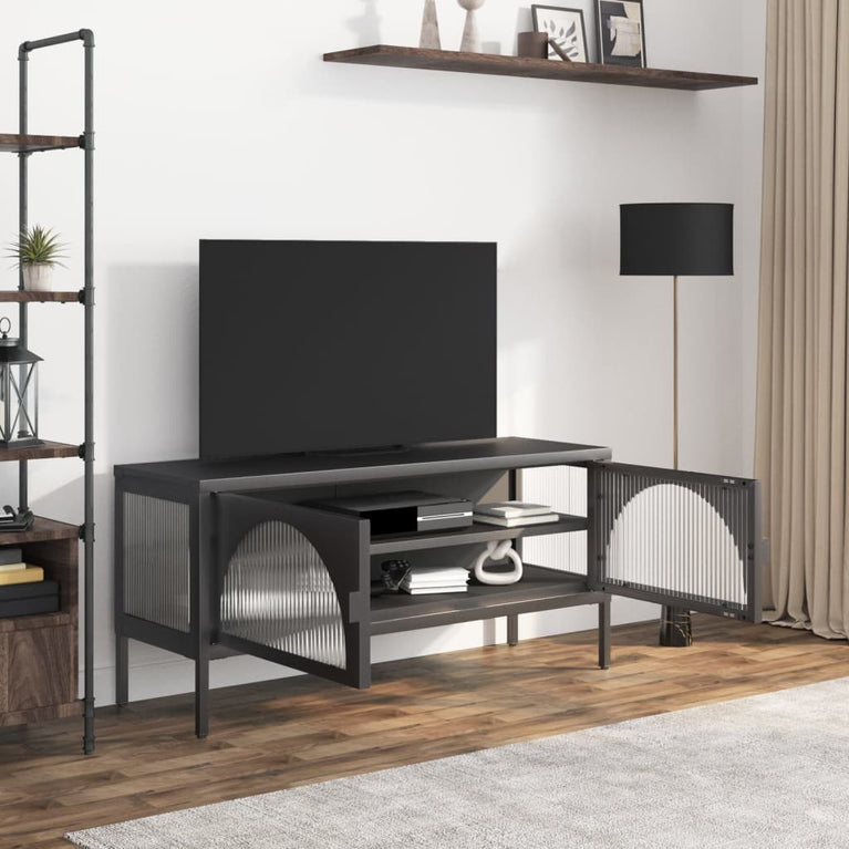 Tv-meubel 105x35x50 cm glas en staal zwart MeubelReus