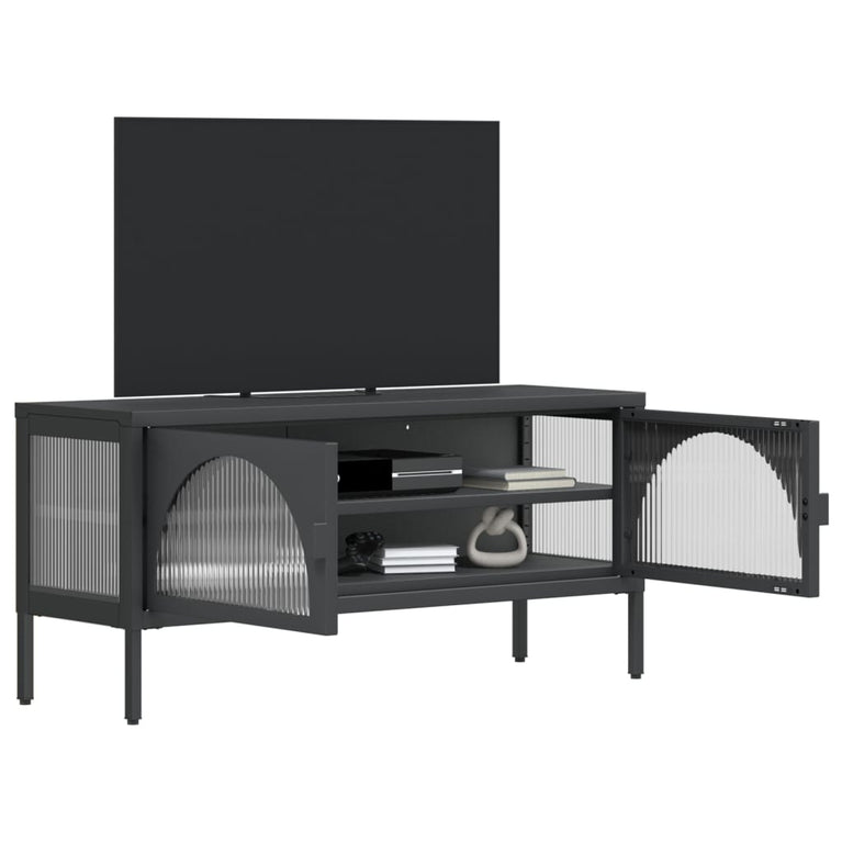 Tv-meubel 105x35x50 cm glas en staal zwart MeubelReus
