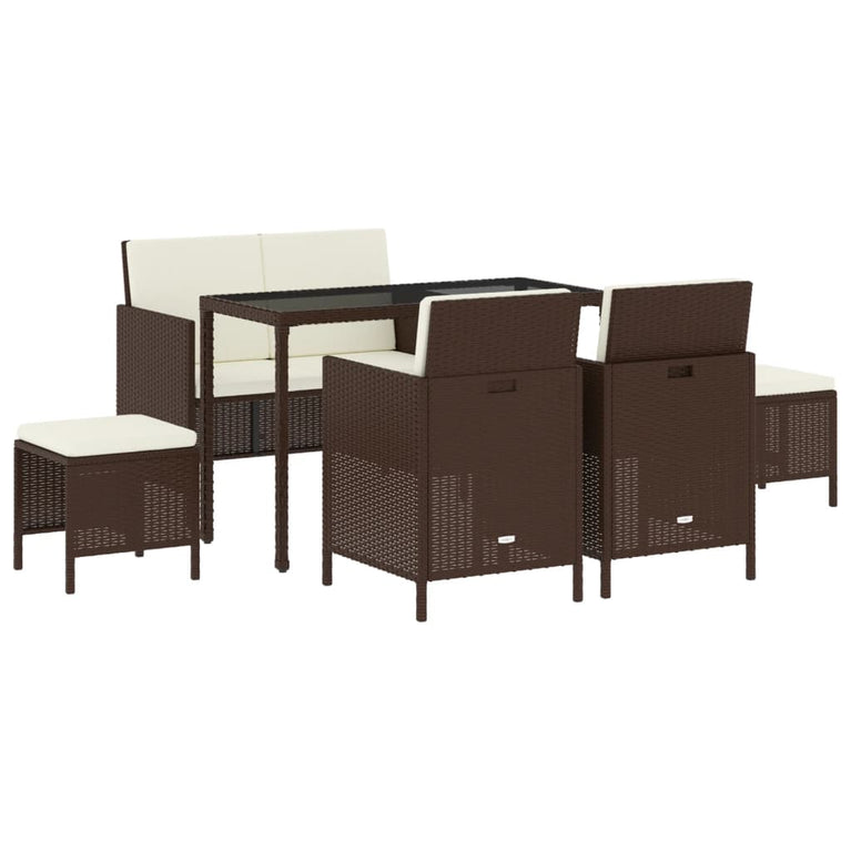 6-delige Tuinset met kussens poly rattan bruin