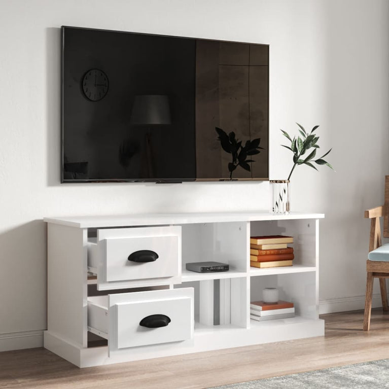 Tv-meubel 102x35,5x47,5 cm bewerkt hout hoogglans wit MeubelReus