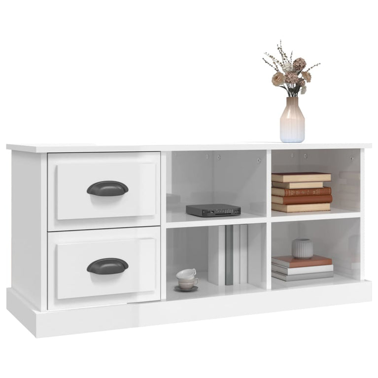 Tv-meubel 102x35,5x47,5 cm bewerkt hout hoogglans wit MeubelReus