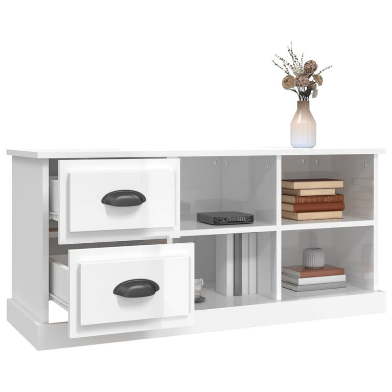 Tv-meubel 102x35,5x47,5 cm bewerkt hout hoogglans wit MeubelReus