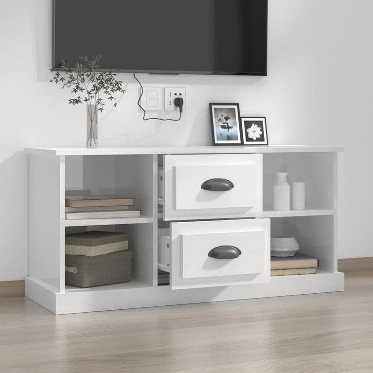 Tv-meubel 99,5x35,5x48 cm bewerkt hout hoogglans wit MeubelReus