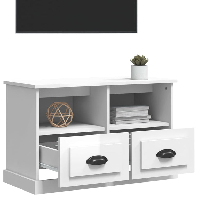 Tv-meubel 80x35x50 cm bewerkt hout hoogglans wit MeubelReus