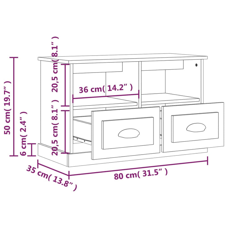 Tv-meubel 80x35x50 cm bewerkt hout hoogglans wit MeubelReus