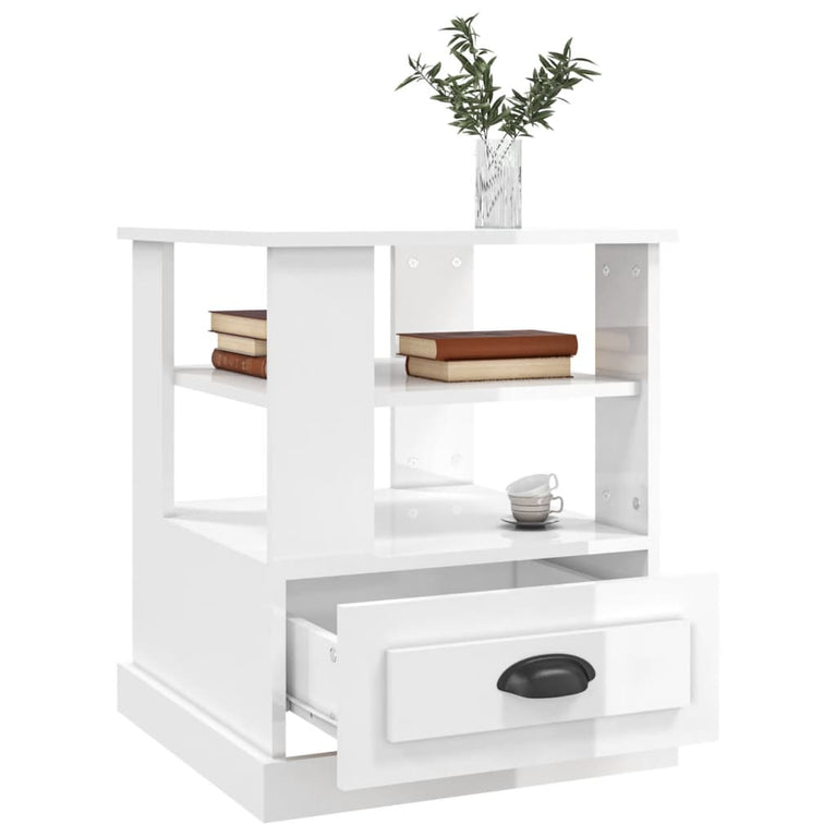Bijzettafel 50x50x60 cm bewerkt hout hoogglans wit MeubelReus