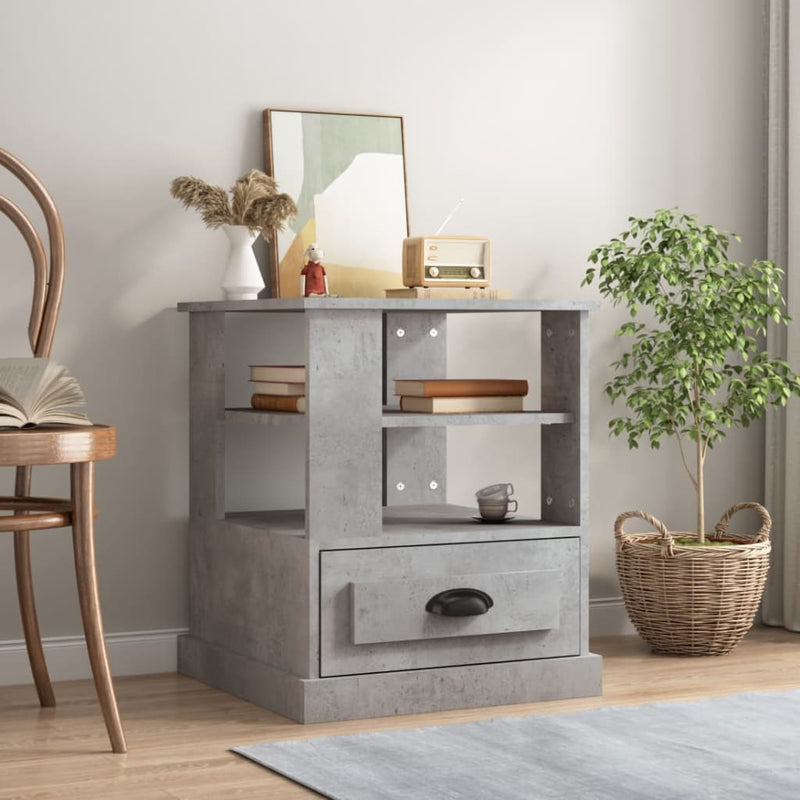 Bijzettafel 50x50x60 cm bewerkt hout betongrijs MeubelReus