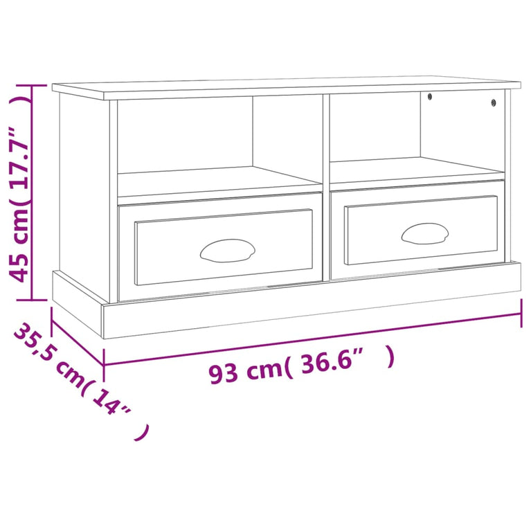 Tv-meubel 93x35,5x45 cm bewerkt hout grijs sonoma eikenkleurig MeubelReus