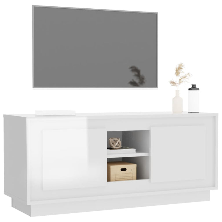 Tv-meubel 102x35x45 cm bewerkt hout hoogglans wit MeubelReus