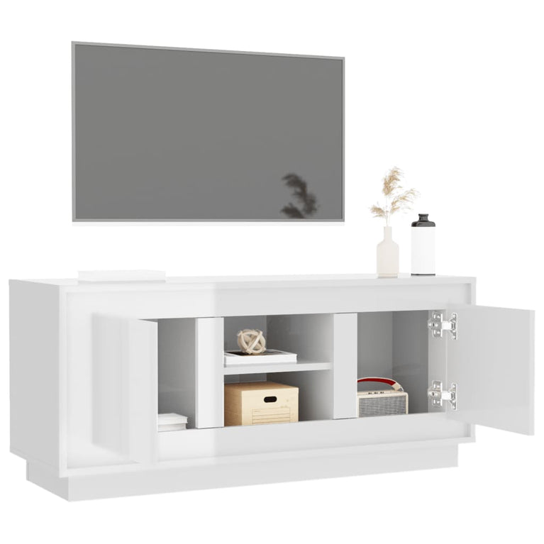 Tv-meubel 102x35x45 cm bewerkt hout hoogglans wit MeubelReus