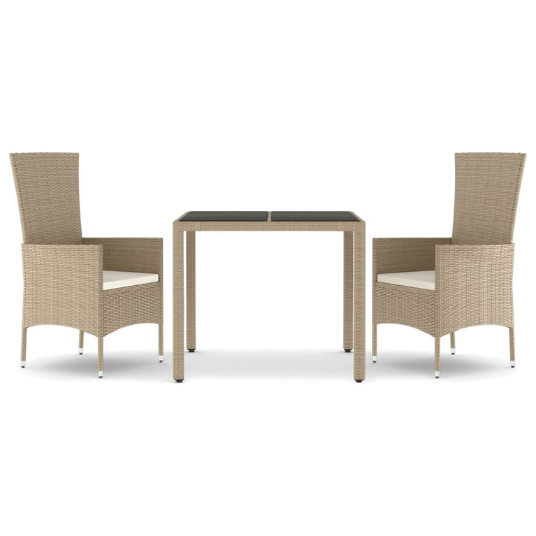 3-delige Tuinset met kussens poly rattan beige MeubelReus