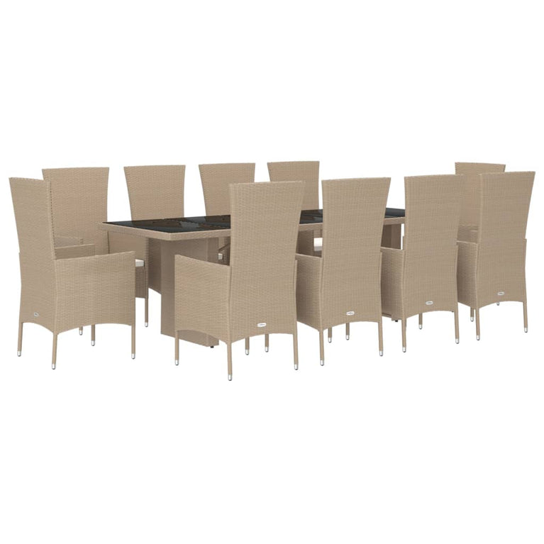 11-delige Tuinset met kussens poly rattan beige