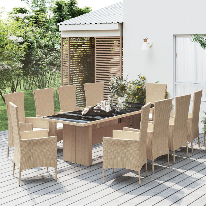 11-delige Tuinset met kussens poly rattan beige