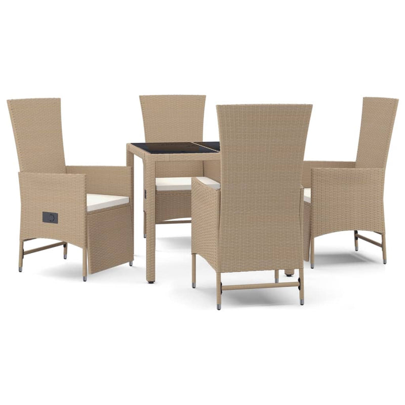 5-delige Tuinset met kussens poly rattan beige