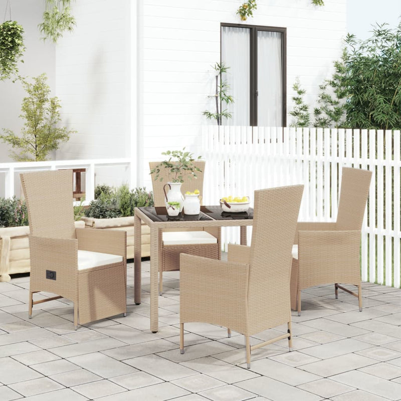 5-delige Tuinset met kussens poly rattan beige