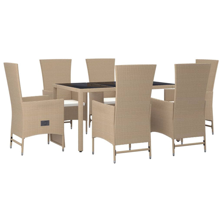 7-delige Tuinset met kussens poly rattan beige