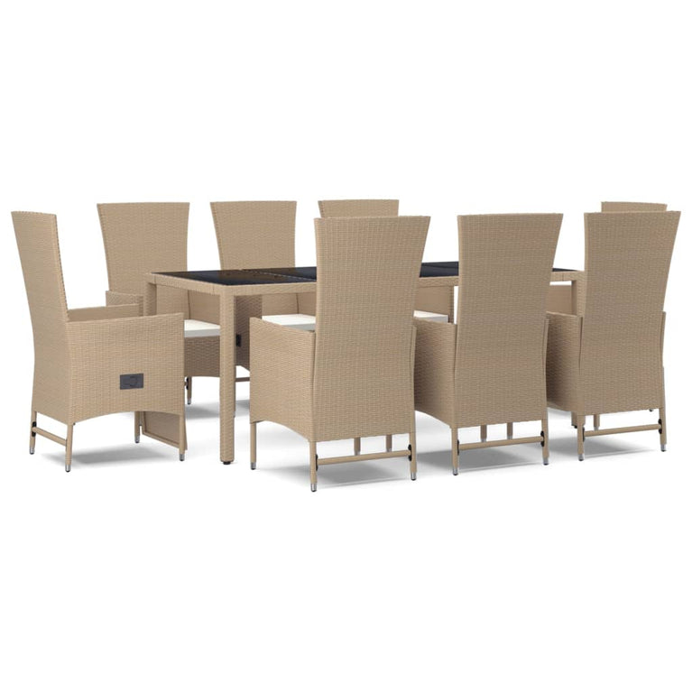 9-delige Tuinset met kussens poly rattan beige