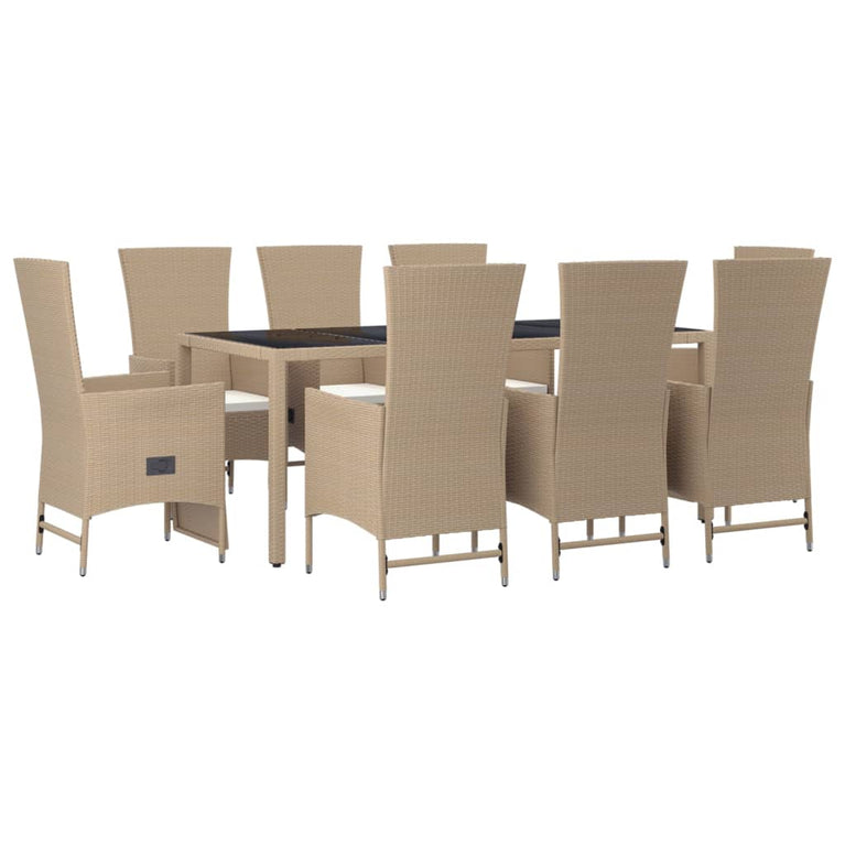 9-delige Tuinset met kussens poly rattan beige