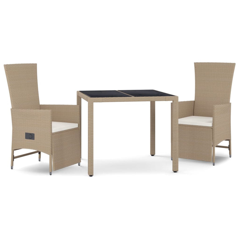 3-delige Tuinset met kussens poly rattan beige
