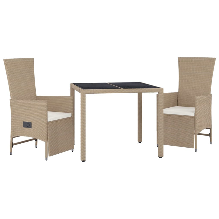 3-delige Tuinset met kussens poly rattan beige