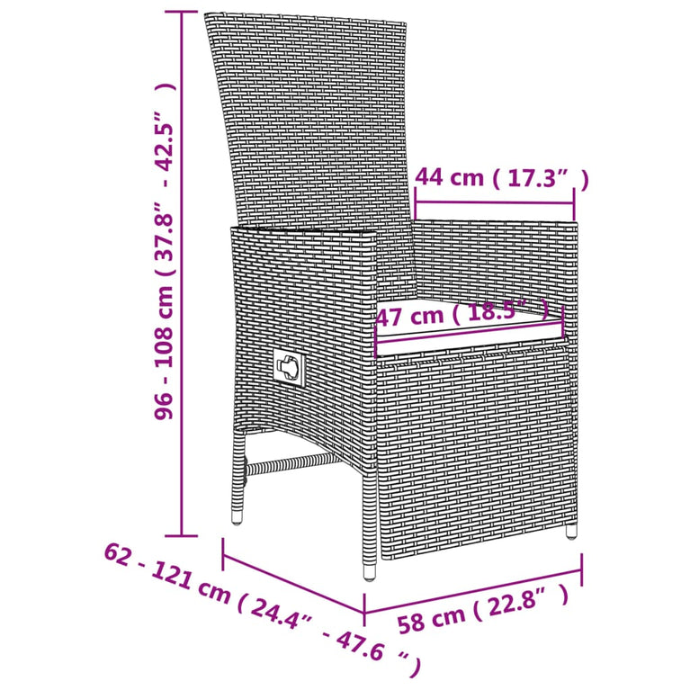 3-delige Tuinset met kussens poly rattan beige
