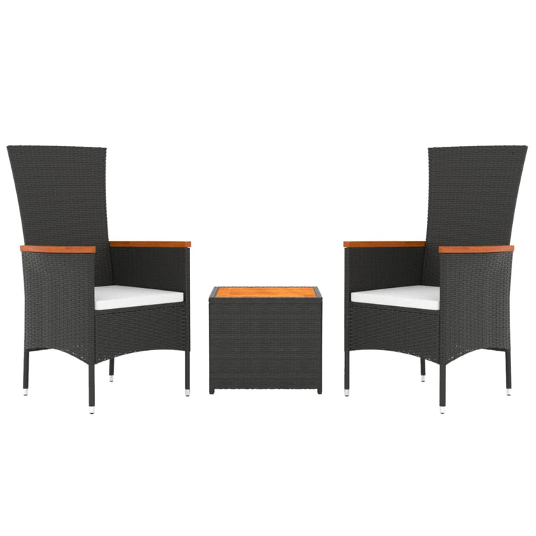 3-delige Loungeset poly rattan en massief acaciahout zwart MeubelReus
