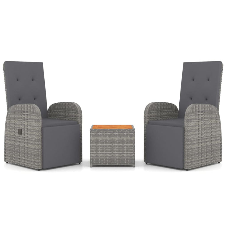 3-delige Loungeset poly rattan en massief acaciahout grijs MeubelReus