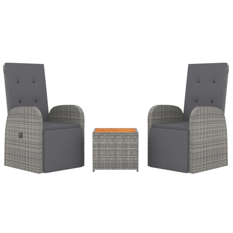 3-delige Loungeset poly rattan en massief acaciahout grijs MeubelReus