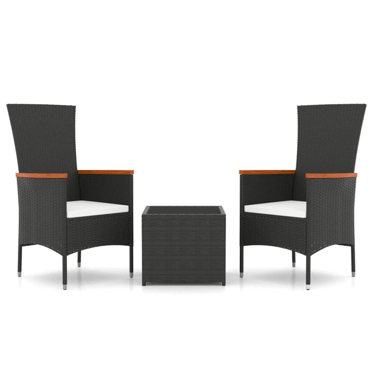3-delige Loungeset poly rattan en staal zwart MeubelReus