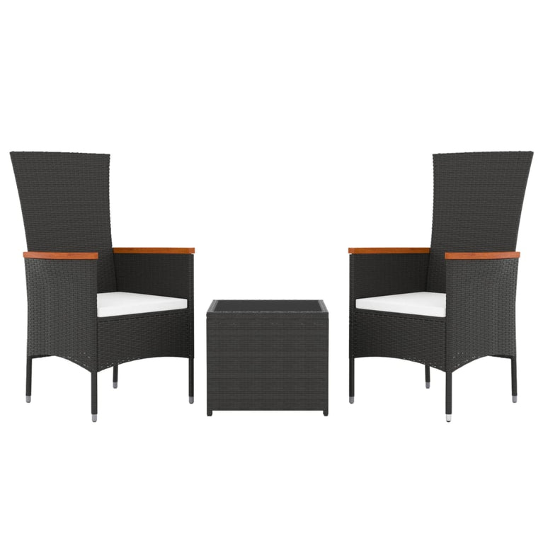 3-delige Loungeset poly rattan en staal zwart MeubelReus