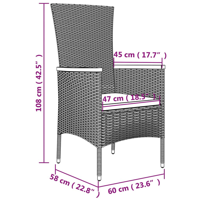 3-delige Loungeset poly rattan en staal zwart MeubelReus