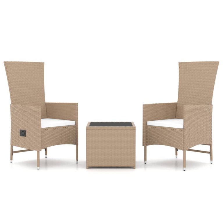 3-delige Loungeset poly rattan en staal beige MeubelReus