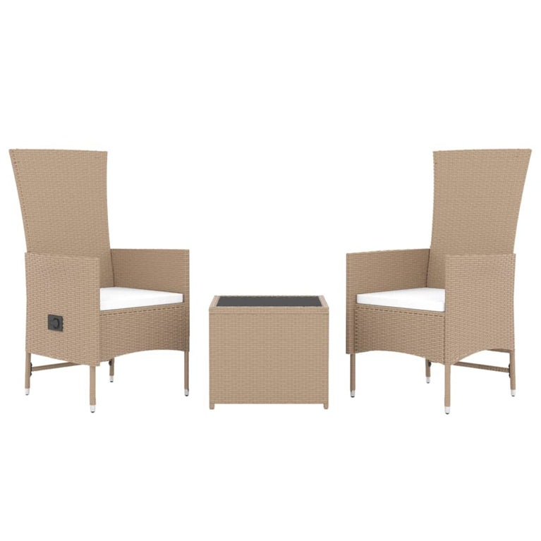3-delige Loungeset poly rattan en staal beige MeubelReus