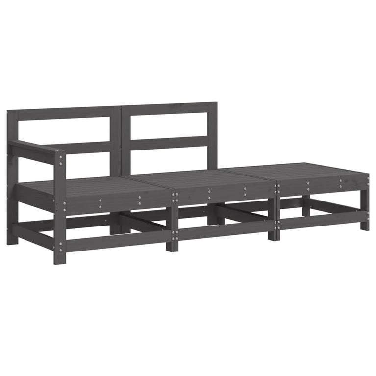 3-delige Loungeset met kussens massief hout grijs MeubelReus