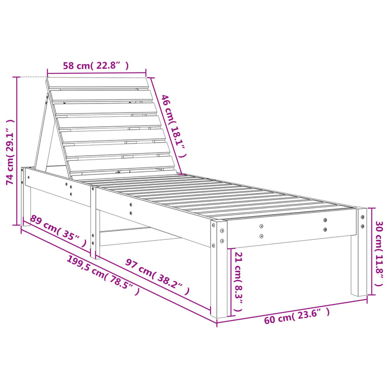 Ligbed 199,5x60x74 cm massief grenenhout bruin