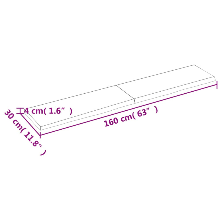 Wandschap 160x30x4 cm onbehandeld massief eikenhout