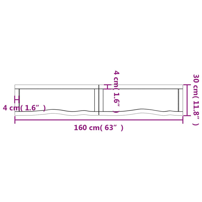 Wandschap 160x30x6 cm behandeld massief eikenhout lichtbruin