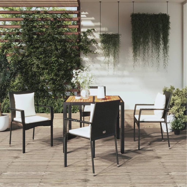 5-delige Tuinset met kussens poly rattan zwart MeubelReus
