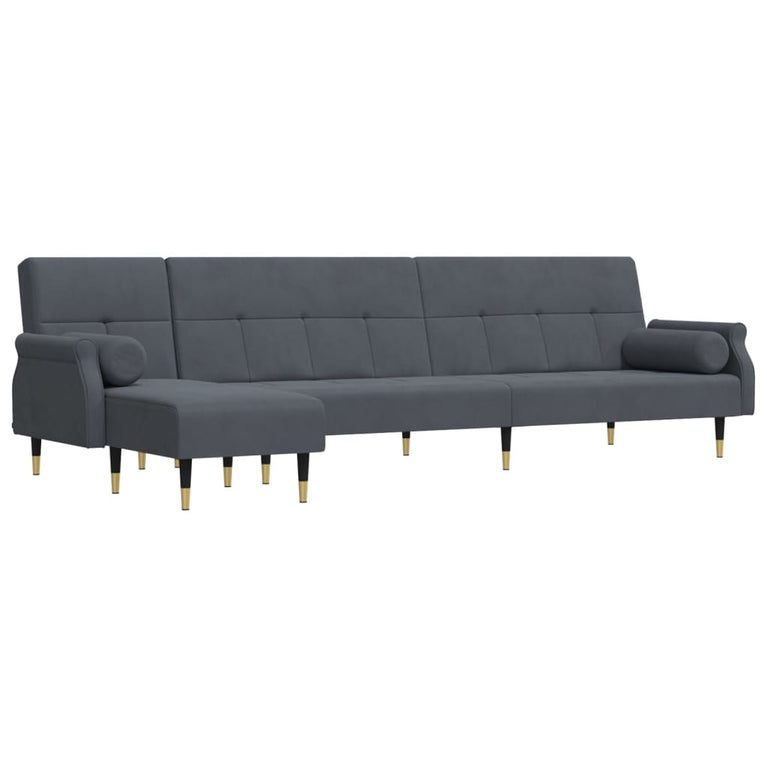 Slaapbank L-vormig 271x140x70 cm fluweel donkergrijs