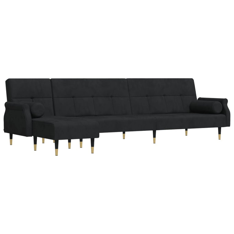 Slaapbank L-vormig 271x140x70 cm fluweel zwart