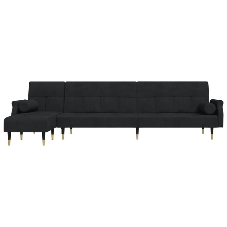 Slaapbank L-vormig 271x140x70 cm fluweel zwart