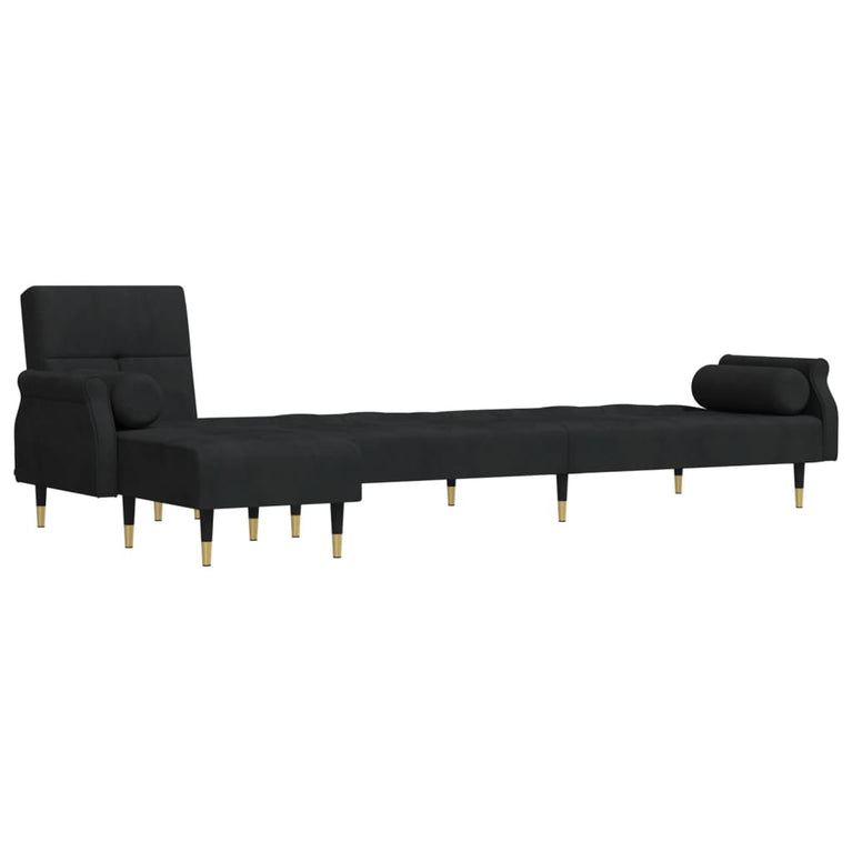 Slaapbank L-vormig 271x140x70 cm fluweel zwart